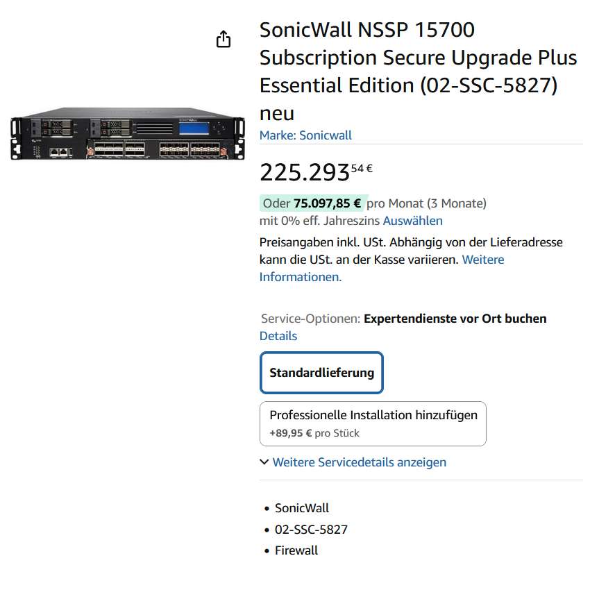 Sonicwall-Firewall für über 200.000 Euro